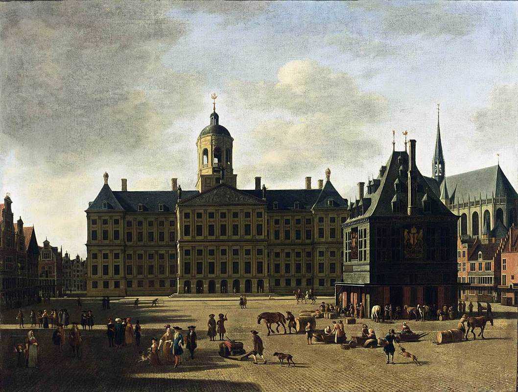Геррит-Адрианс.-Amsterdam.-View-of-the-Dam-with-the-Town-Hall.-1697-год