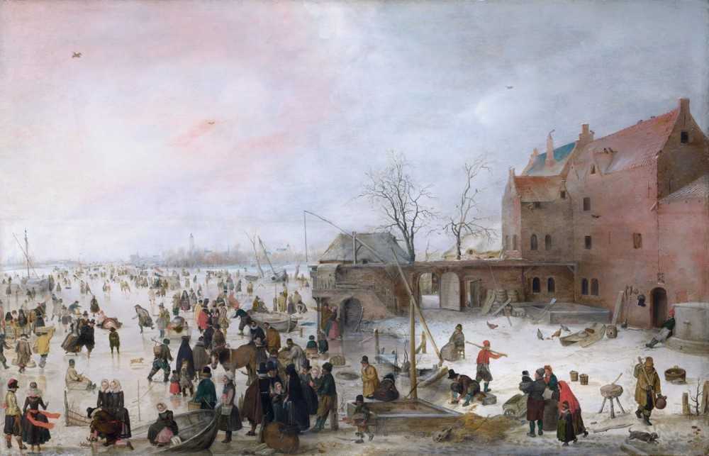 Хендрик Аверкамп. Зимняя сцена с фигуристами возле замка. 1615 год